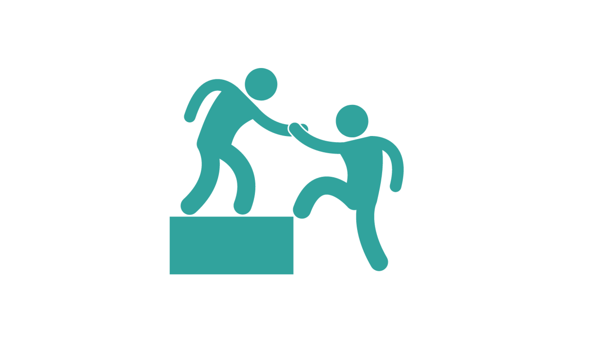 Cartoon of someone helping someone else onto a level platform