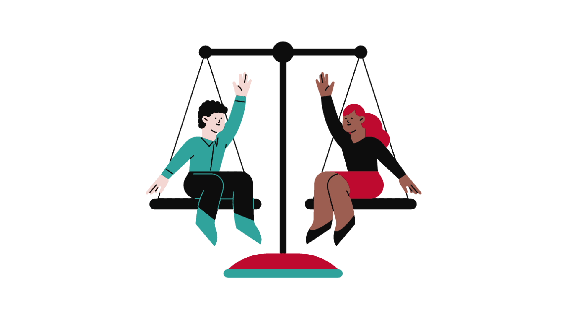 Cartoon image of people balancing on scales